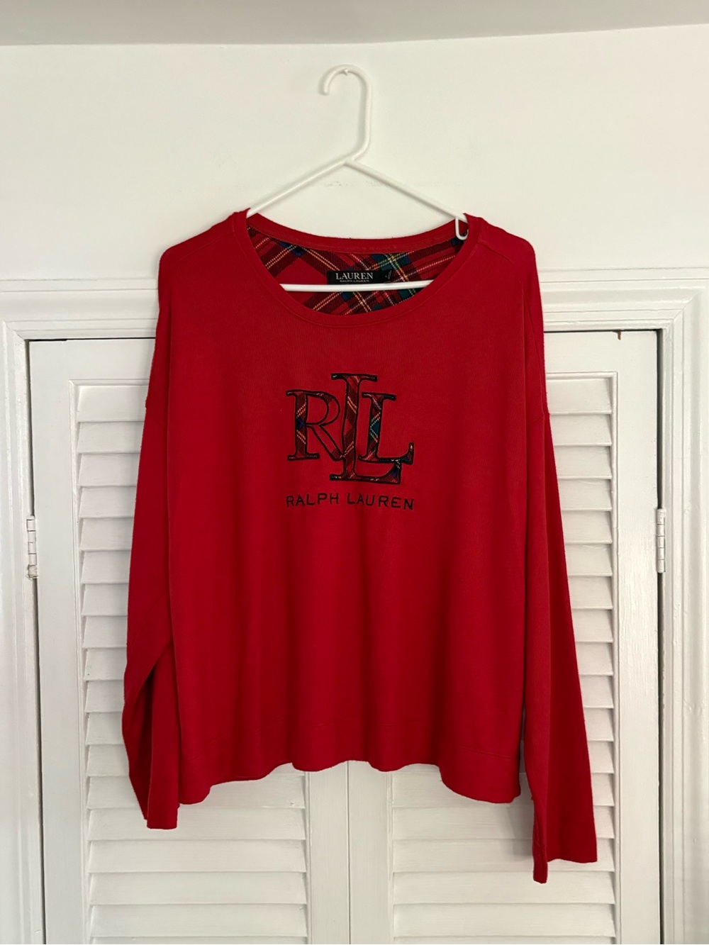 RALPH LAUREN Red RL Logo Long-Sleeve Sleep Top